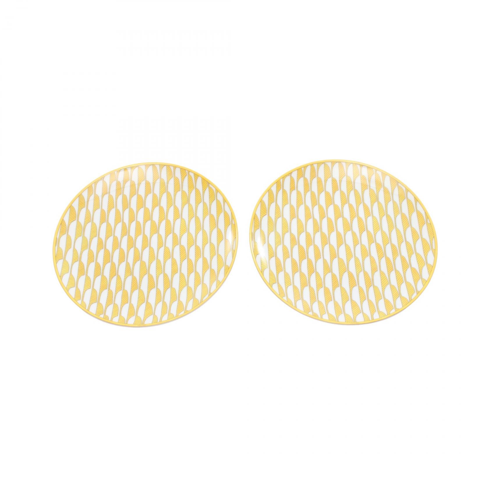 エルメス HERMES ソレイユドゥエルメス デザートプレート No1 食器 アクセサリー 陶器 ホワイト メンズ レディース イエロー系 / ホワイト系 / グレー系 【中古】