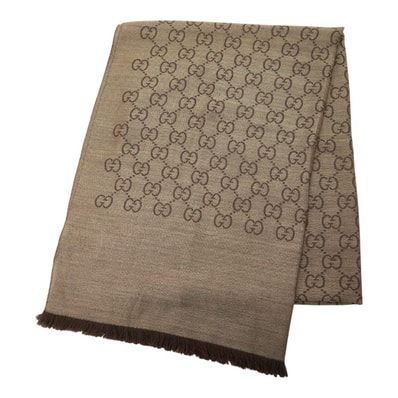 グッチ GGロゴ ジャカード ストール 165903 ブラウン ベージュ ウール シルク レディース GUCCI 中古