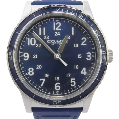 COACH コーチ CA.80.2.109.1254 ラウンド フェイス 青文字盤 ラバーバンド 腕時計 ウォッチ ネイビー系【中古】
