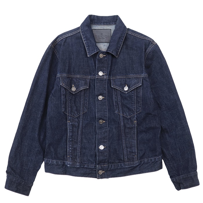 GUCCI グッチ Gジャン サイズ 48 メンズ デニム ロゴボタン オープンカラー コットン100% ジャケット アウター インディゴ イタリア製