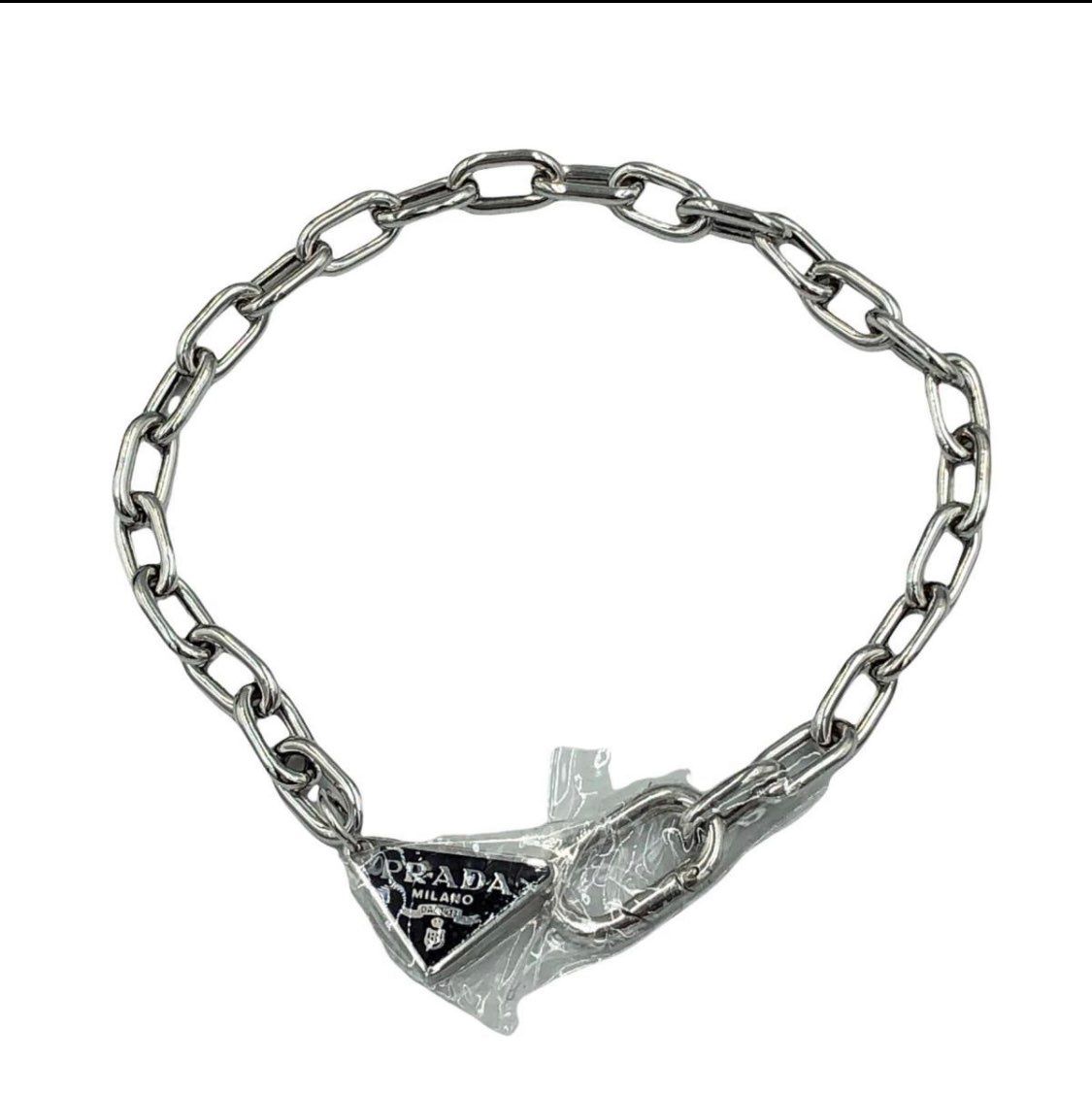 未使用 PRADA トライアングル チェーン ブレスレット ネックレス