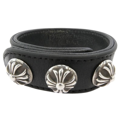 CHROME HEARTS クロムハーツ(原本無) ブレスレット 3BTN 2SNP クロスボール 3ボタン2スナップ レザーブレスレット ブラック系 シルバー系【中古】