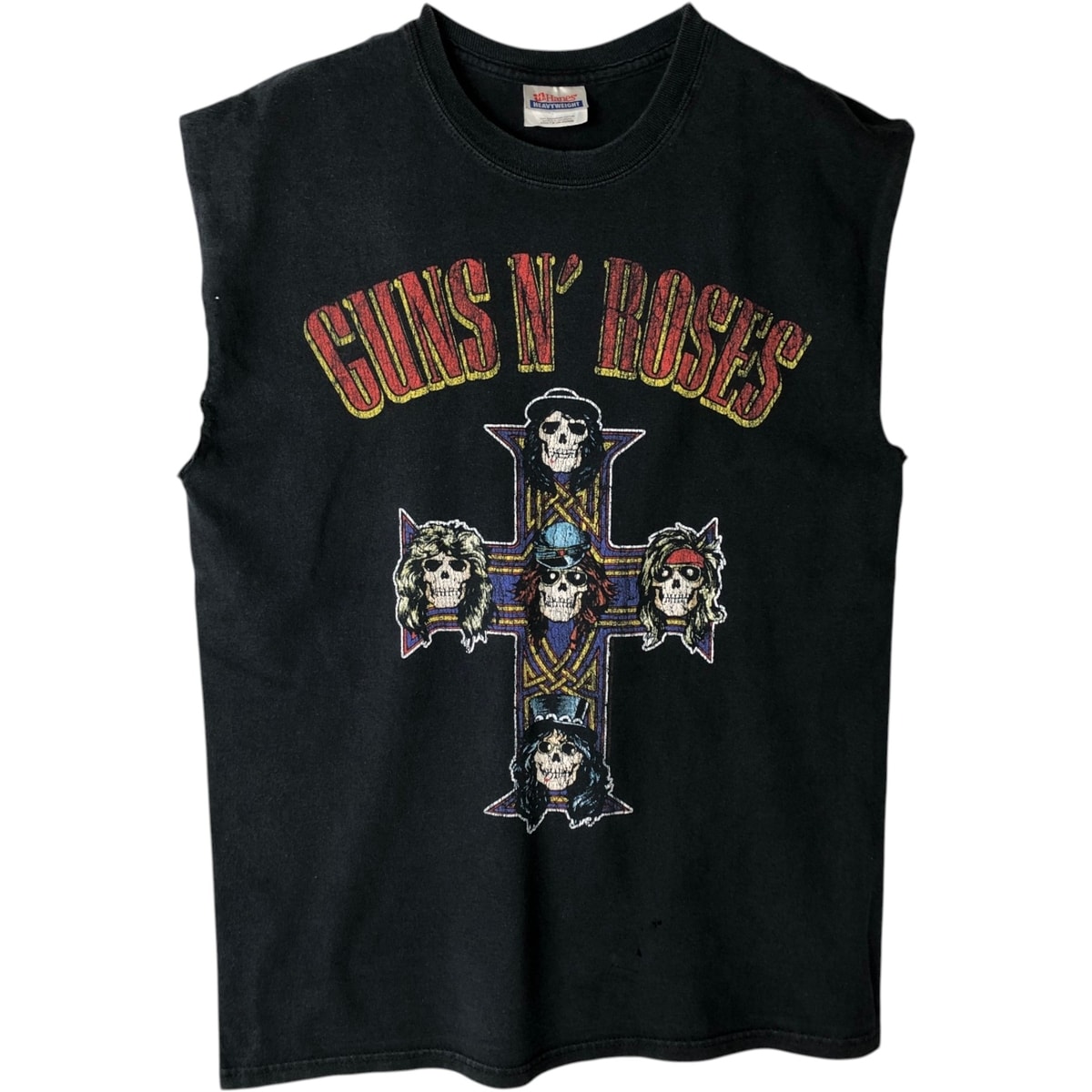 古着 ヘインズ Hanes GUNS N' ROSES ガンズアンドローゼズ ドクロ柄 スカル柄 ノースリーブ バンドTシャツ バンT メンズM相当/eaa632711