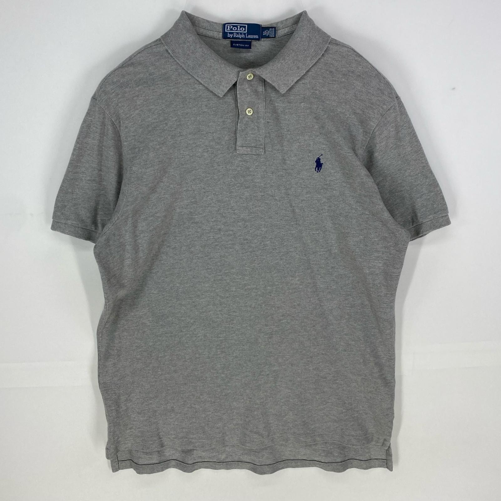 古着 ポロバイラルフローレン Polo by Ralph Lauren 鹿の子 半袖シャツ ワンポイント刺繍 ロゴ ポロシャツ XL グレー系 メンズ
