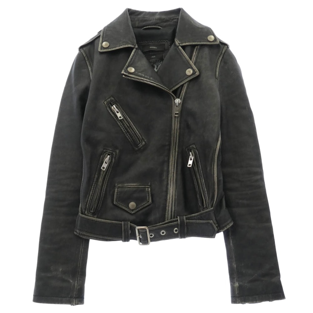 DIESEL ディーゼル ライダースジャケット ヴィンテージ加工 レザー ライダース ジャケット ブラック系 XS【中古】