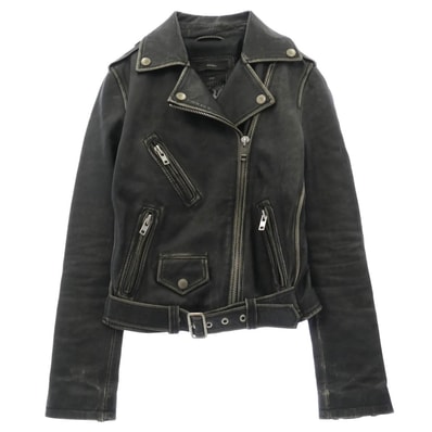 DIESEL ディーゼル ライダースジャケット ヴィンテージ加工 レザー ライダース ジャケット ブラック系 XS【中古】