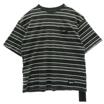 NEIGHBORHOOD ネイバーフッド カットソー 25SS 251FPNH-CSM09 BORDER CREWNECK-P SS Tシャツ ポケット ボーダー グリーン系 ブラウン系 M【中古】