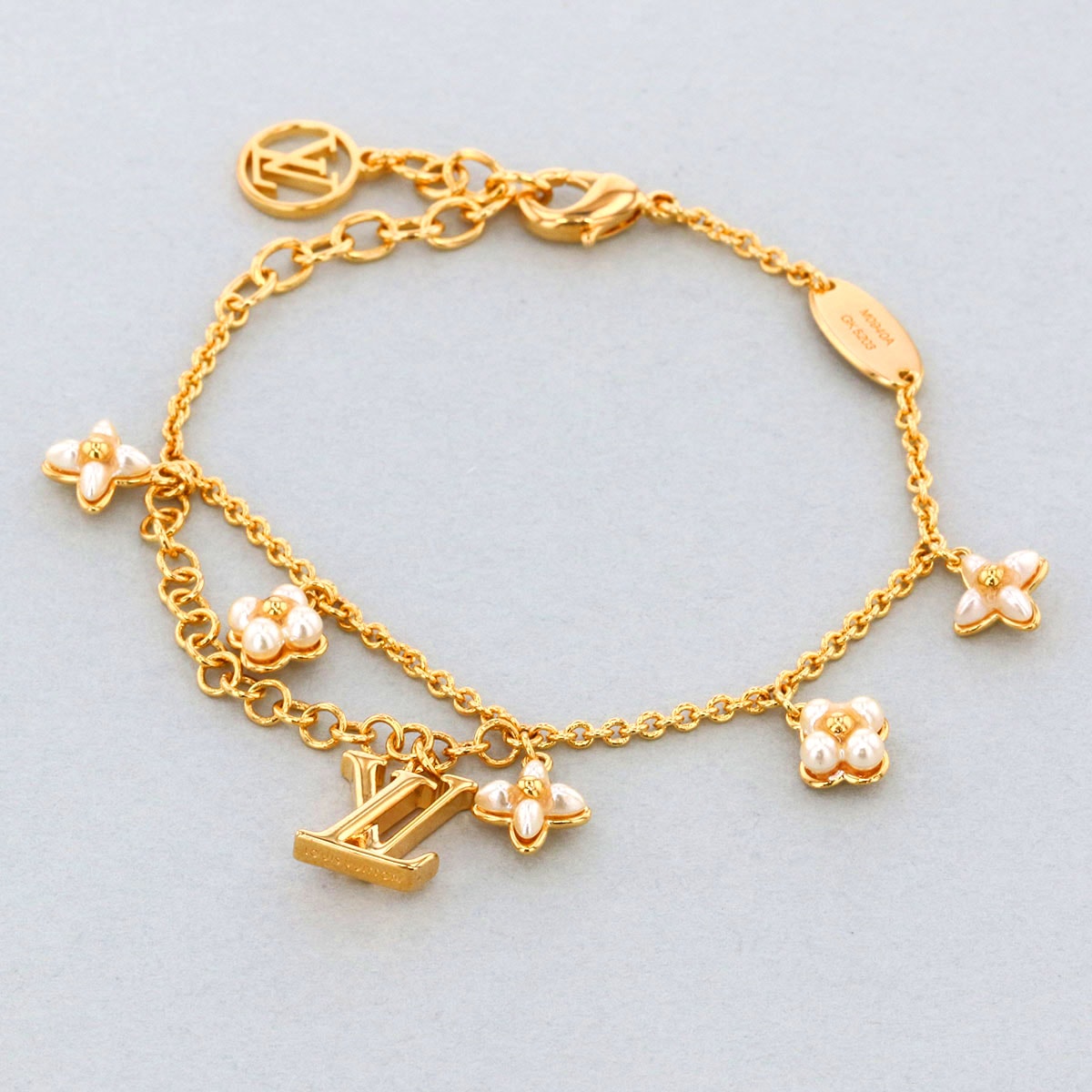 【値下げ】LOUIS VUITTON ルイ・ヴィトン ブレスレット LV フローラグラム S00 ブレスレット M0940A メタル フェイクパール ゴールド ホワイト  レディース【中古】