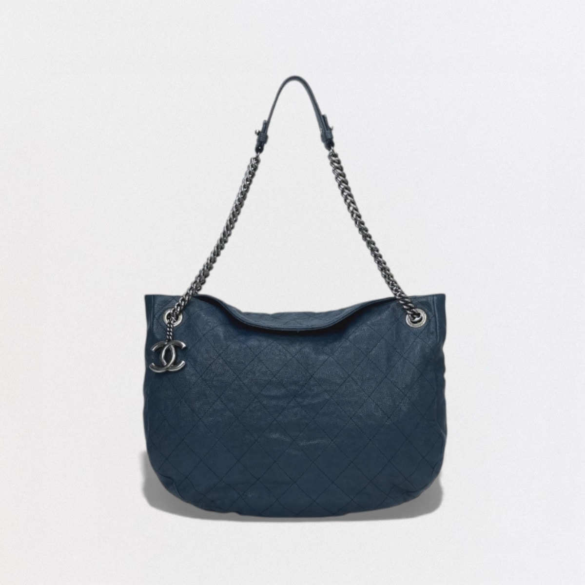 シャネル CHANEL ワイルドステッチ マトラッセ バッグ トートバッグ キャビアスキン ブルー Blue 青 ガンメタリック金具 ココマーク Wチェーン チェーントートバッグ