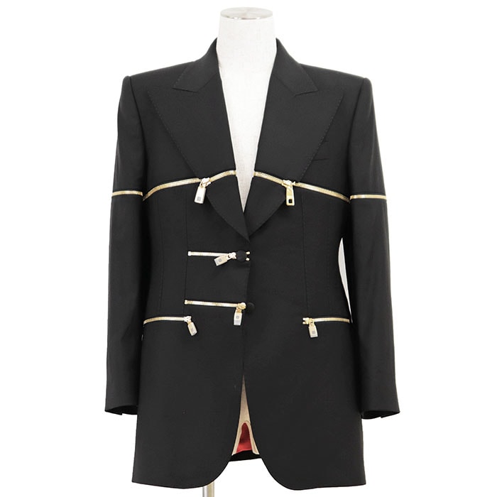 【新品同様】DOLCE&GABBANA ドルチェアンドガッバーナ ジャケット ジップ サイズ 44 レディース ロゴ 2B テーラード アウター タグ・ボタン付属 ブラック 黒 イタリア製