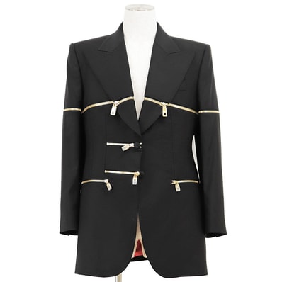 【新品同様】DOLCE&GABBANA ドルチェアンドガッバーナ ジャケット ジップ サイズ 44 レディース ロゴ 2B テーラード アウター タグ・ボタン付属 ブラック 黒 イタリア製
