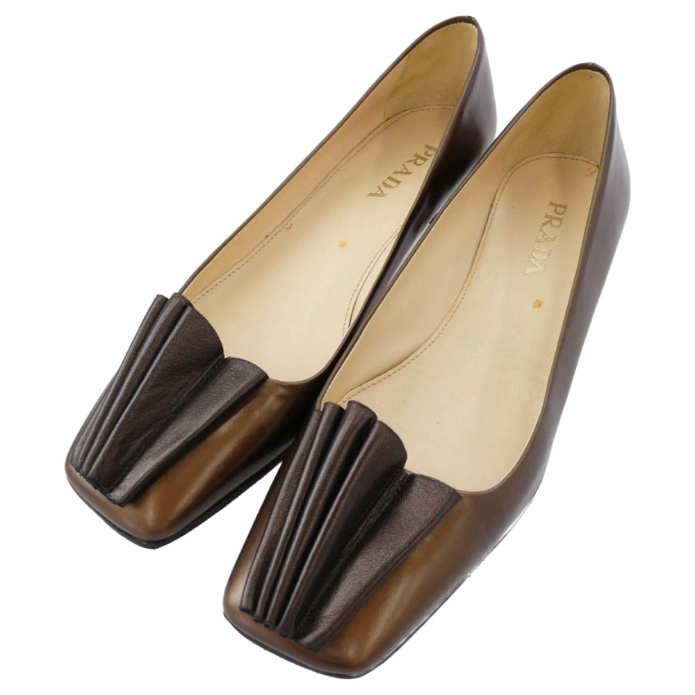 PRADA プラダ パンプス スクエアトゥ レザー パンプス ブラウン系 35【中古】