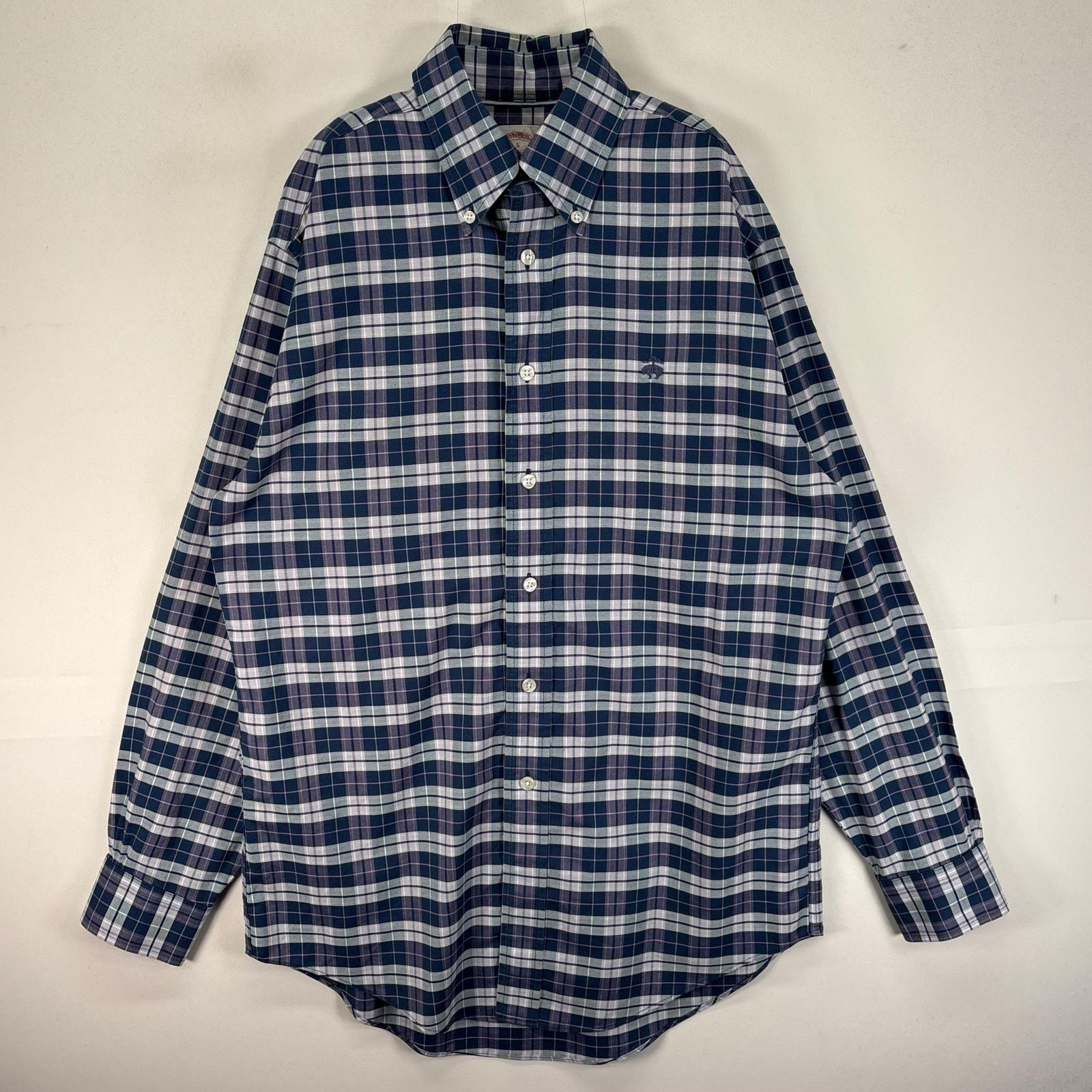 古着 ブルックスブラザーズ Brooks Brothers 長袖シャツ ボタンダウン 刺繍ロゴ S  ネイビー系 チェック メンズ