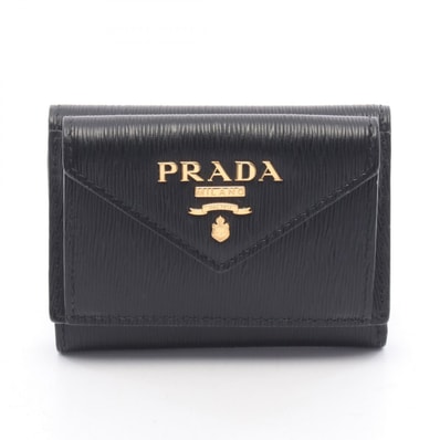 プラダ PRADA VITELLO MOVE コンパクトウォレット 三つ折り財布 財布 レザー レディース ブラック系 【中古】