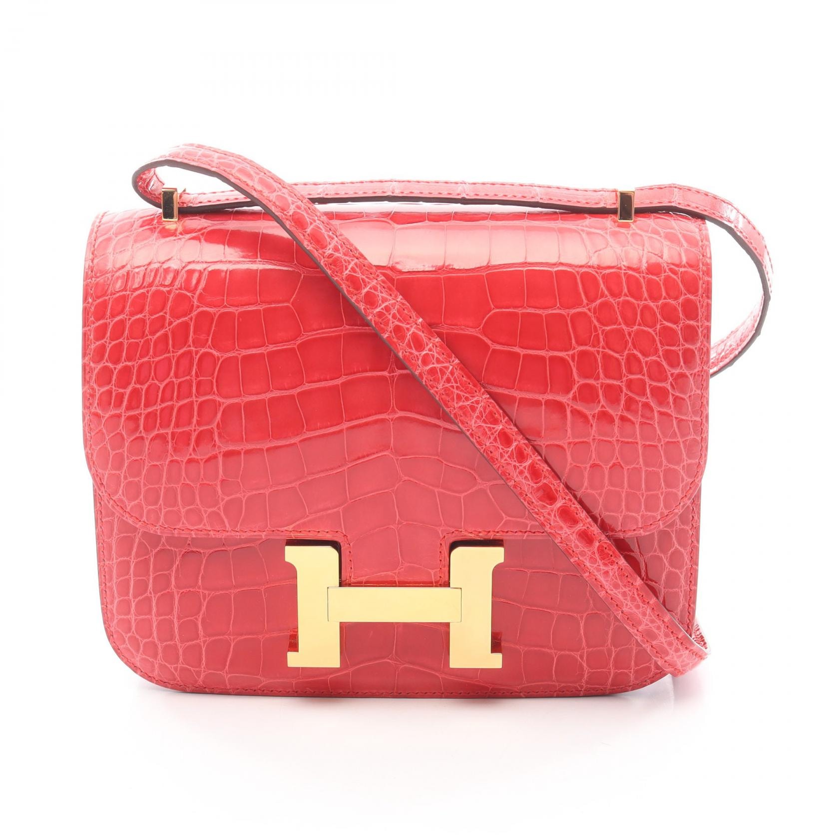 エルメス HERMES コンスタンス3 ミニ ルージュクー ショルダーバッグ バッグ アリゲーターリセ Z刻印(2021年製造) レディース レッド系 【中古】