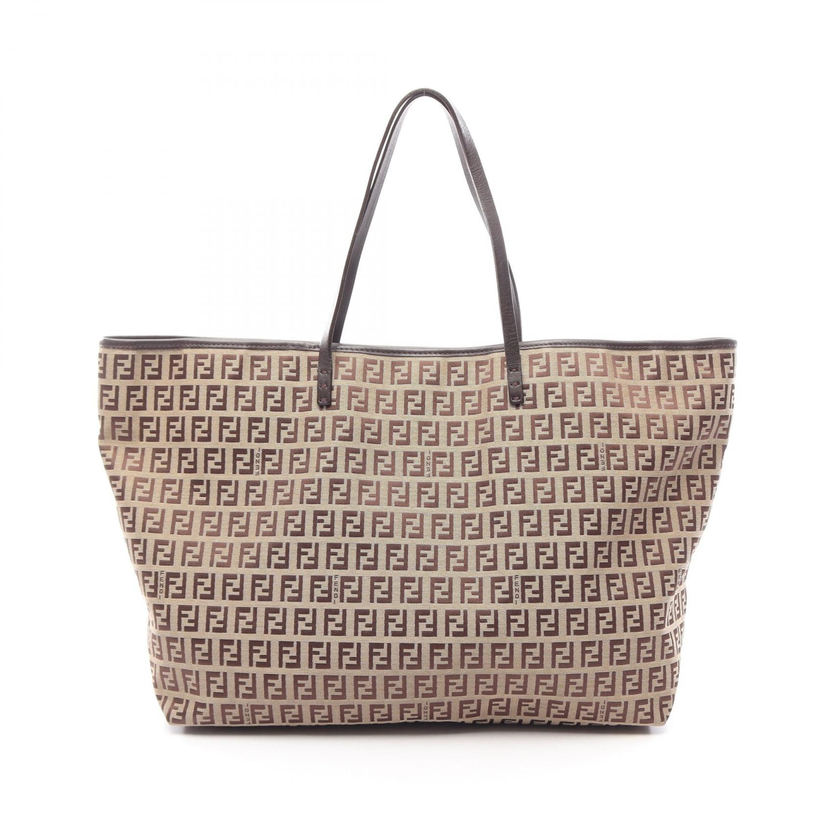 FENDI FENDI 주키노 토트 백 캔버스 레더 여성용 베이지/브라운 [중고]