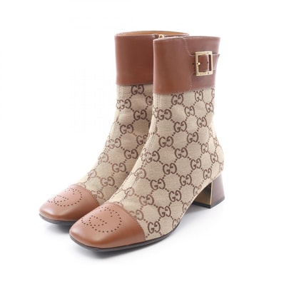 グッチ GUCCI GGキャンバス アンクル ブーツ 靴 キャンバス レザー レディース ベージュ系 / ブラウン系 【中古】