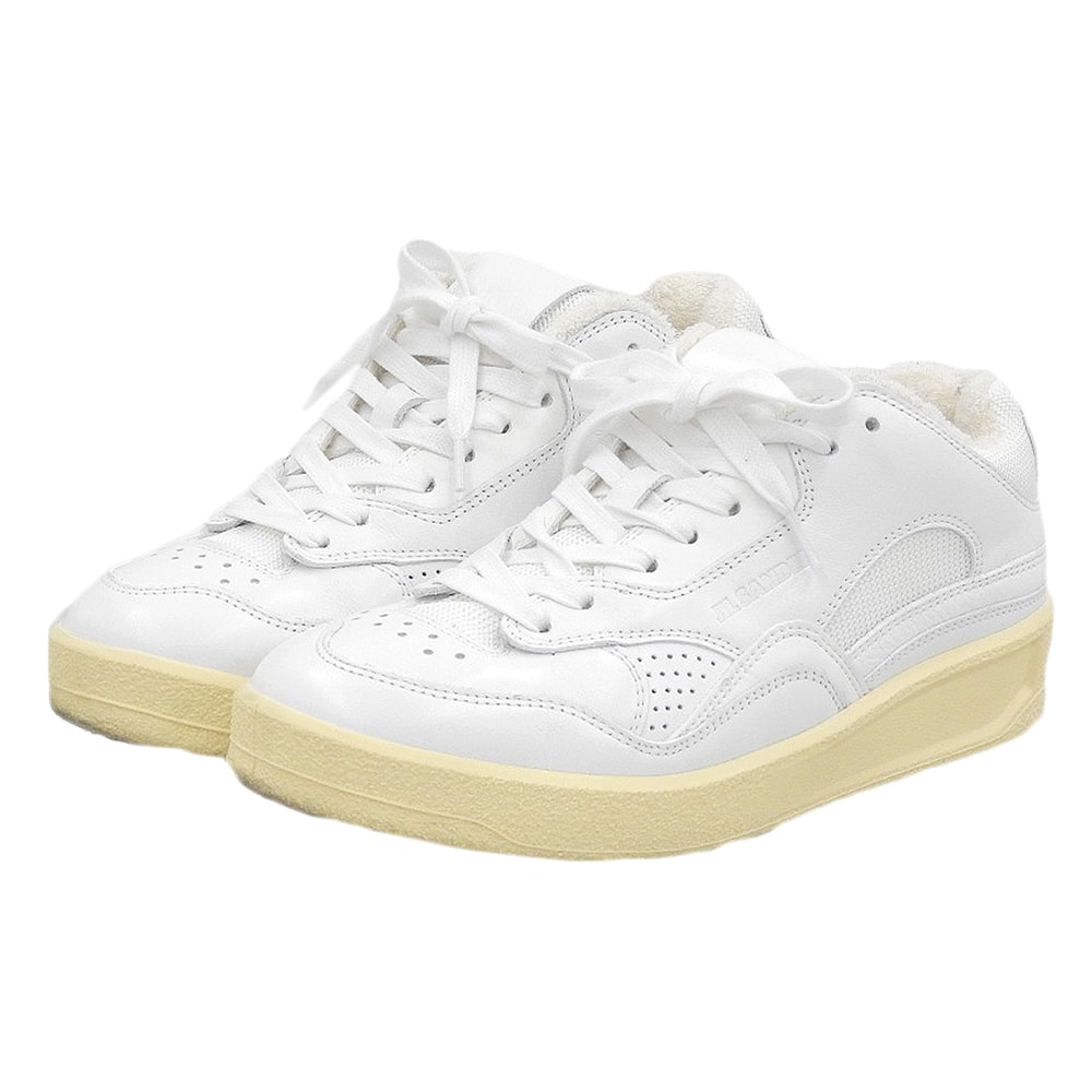 ジルサンダー BASKET LO ラウンドトゥ ローカットスニーカー カウレザー×ファブリック ホワイト×エクリュ 37 J15WS0006 37
