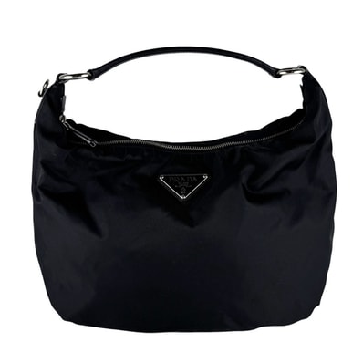 プラダ PRADA ショルダーバッグ ナイロン/レザー ブラック シルバー レディース【中古】 z10524