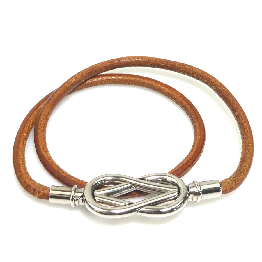 エルメス HERMES ブレスレット チョーカー ネックレス アタメ レザー/メタル ブラウン/シルバー レディース【中古】 e62300