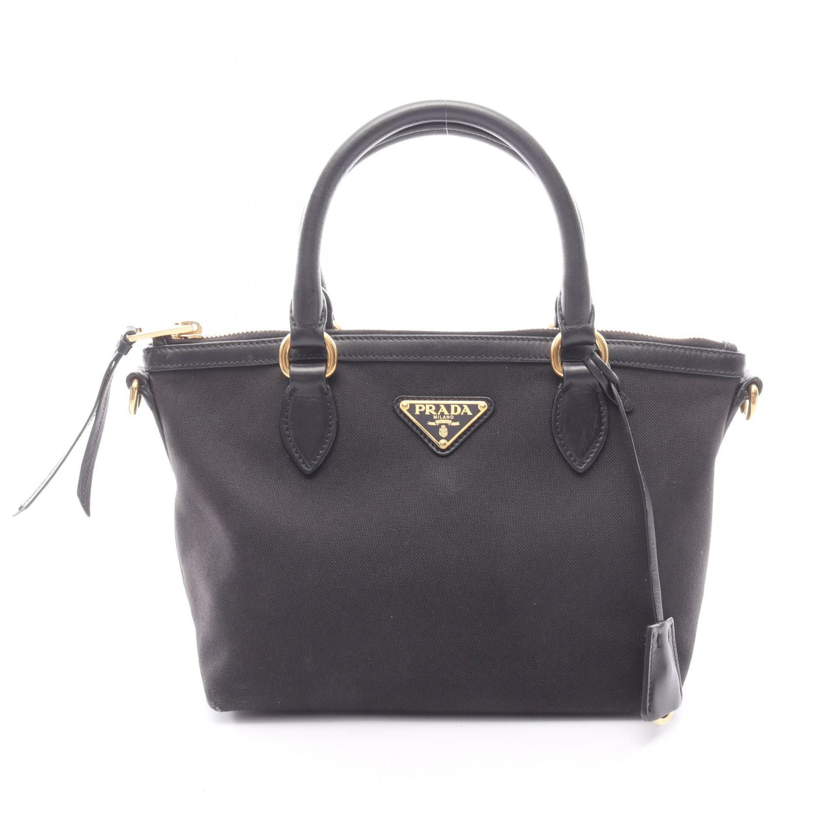 プラダ PRADA ハンドバッグ バッグ キャンバス レザー レディース ブラック系 【中古】