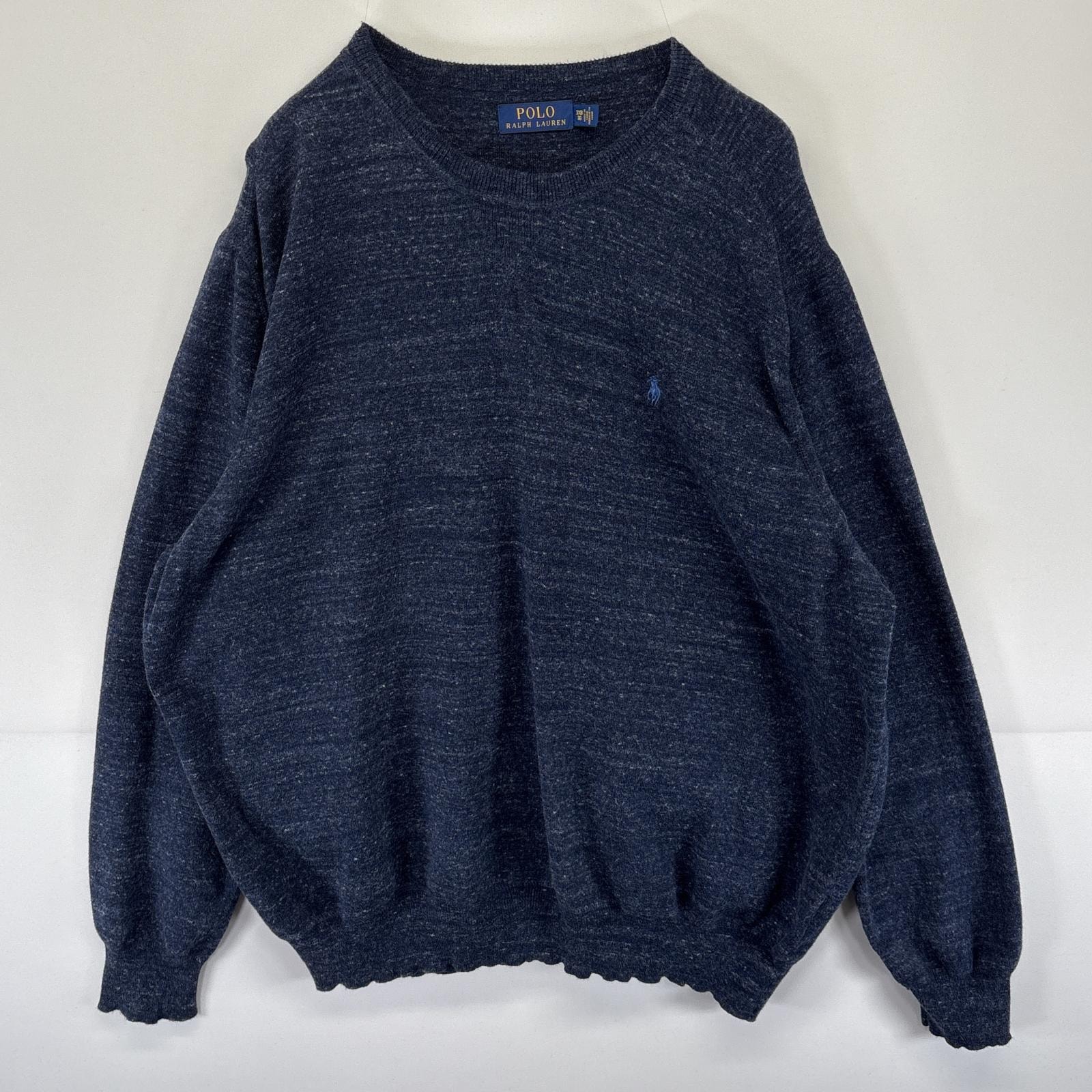 古着 ポロ・ラルフローレン POLO RALPH LAUREN ニット セーター トレーナー ワンポイントロゴ刺繍 大きいサイズ 3XB  ネイビー メンズ