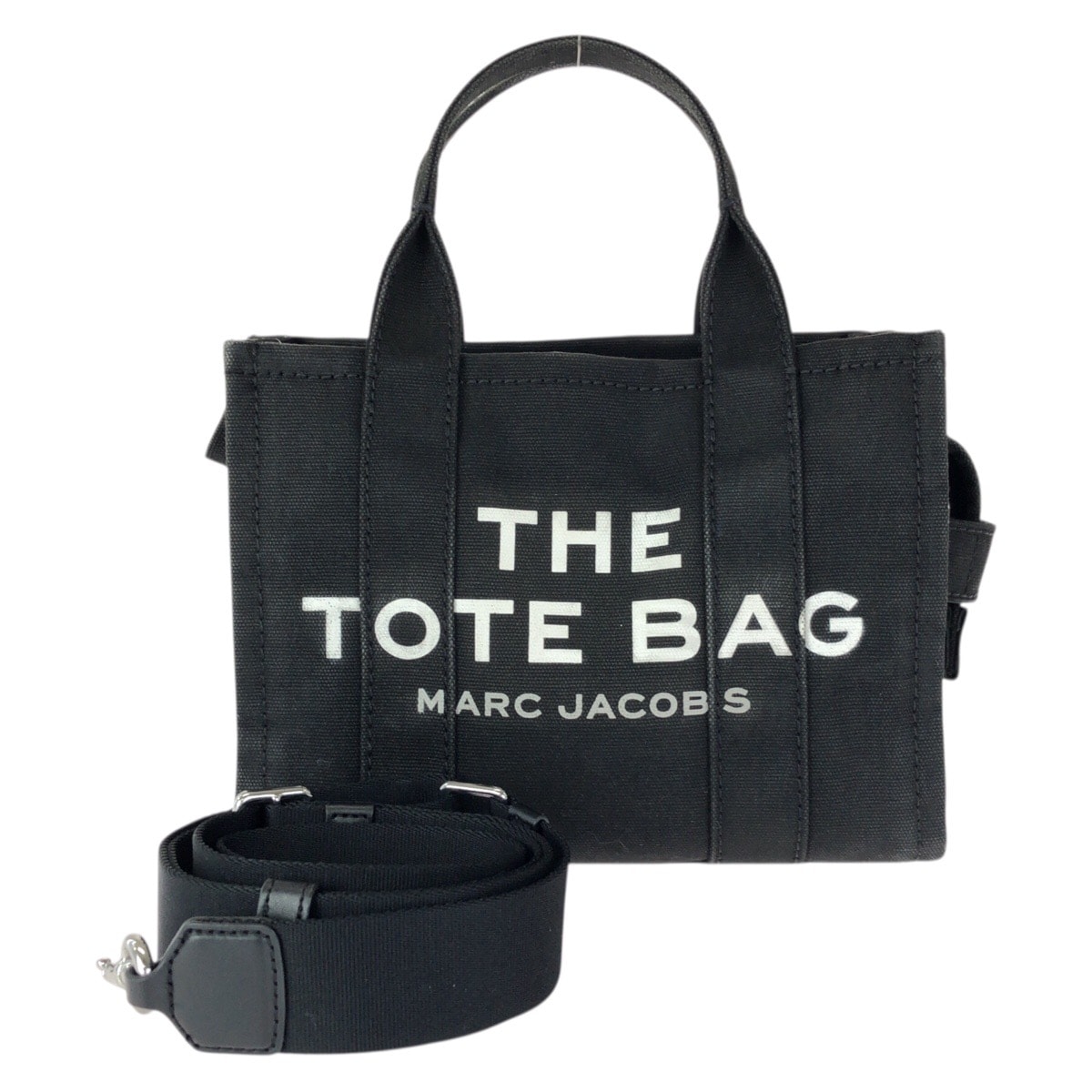 MARC JACOBS マークジェイコブス ザ トート バッグ スモール 2way ブラック ホワイト シルバー金具 キャンバス ミニトートバッグ ショルダーバッグ 601007 【中古】