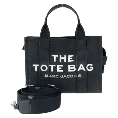 MARC JACOBS マークジェイコブス ザ トート バッグ スモール 2way ブラック ホワイト シルバー金具 キャンバス ミニトートバッグ ショルダーバッグ 601007 【中古】