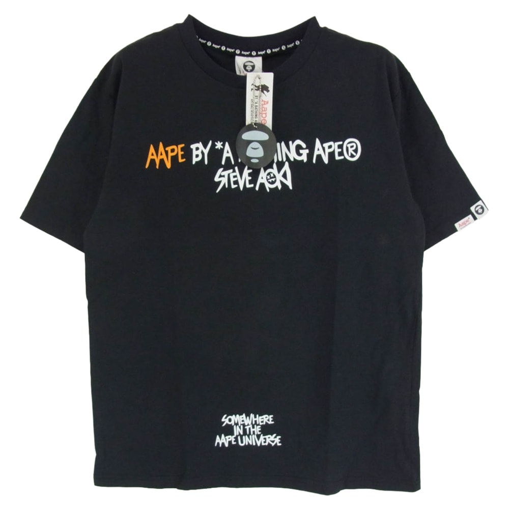 A BATHING APE アベイシングエイプ Tシャツ AAPTEM9252XXA × AAPE BY A BATHING エーエイプバイアベイシングエイプ バックプリント Tシャツ 半袖カットソー ブラック系 M【極上美品】【中古】
