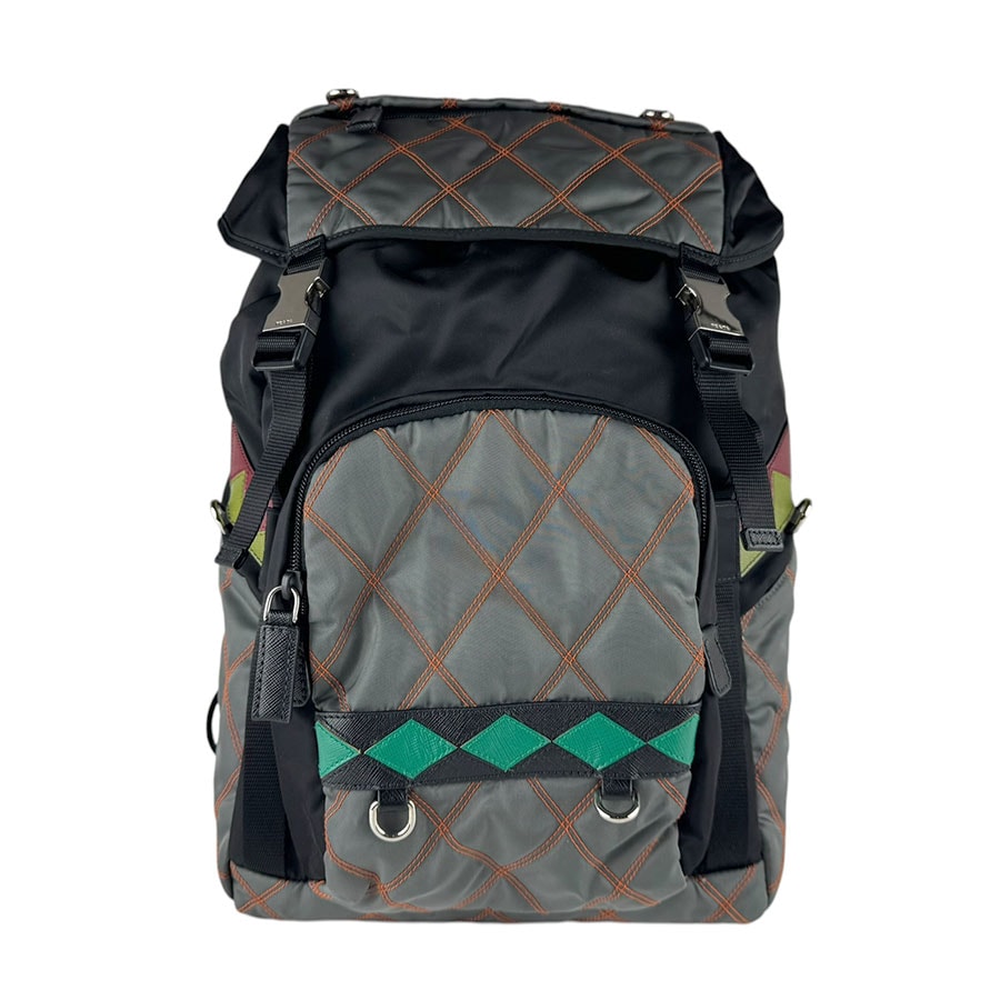 プラダ PRADA リュック ナイロン/レザー ブラック/マルチカラー メンズ【中古】 z9824