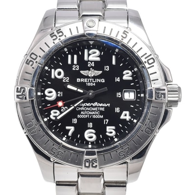 ブライトリング BREITLING A17360 スーパーオーシャン スチールフィッシュ デイト ブラック 自動巻き メンズ 良品 腕時計 O#150535
