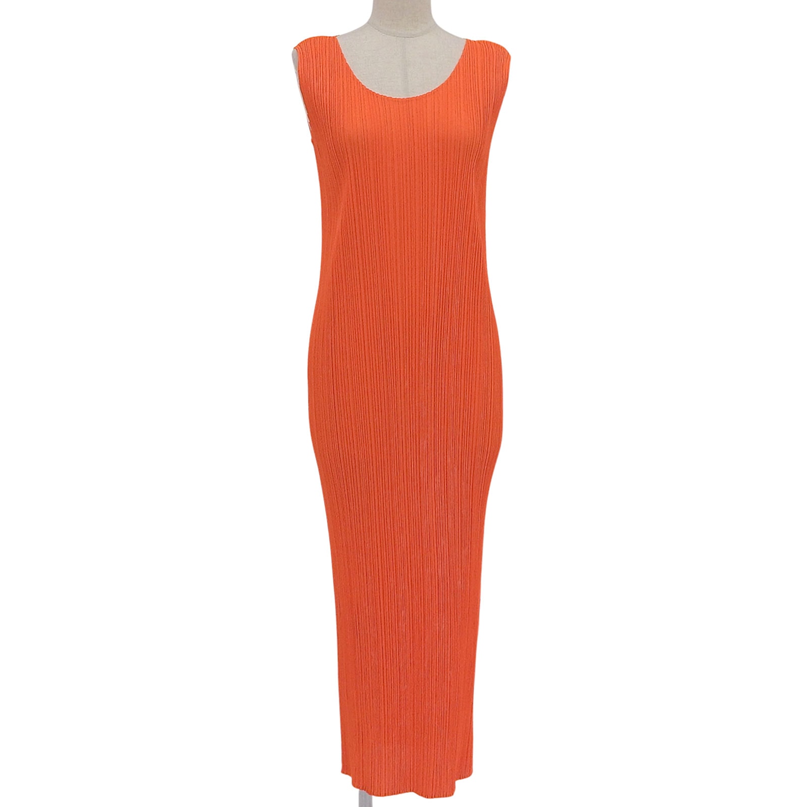 極美品 プリーツプリーズ イッセイミヤケ ワンピース ネオンオレンジ 2 PP11-JH201