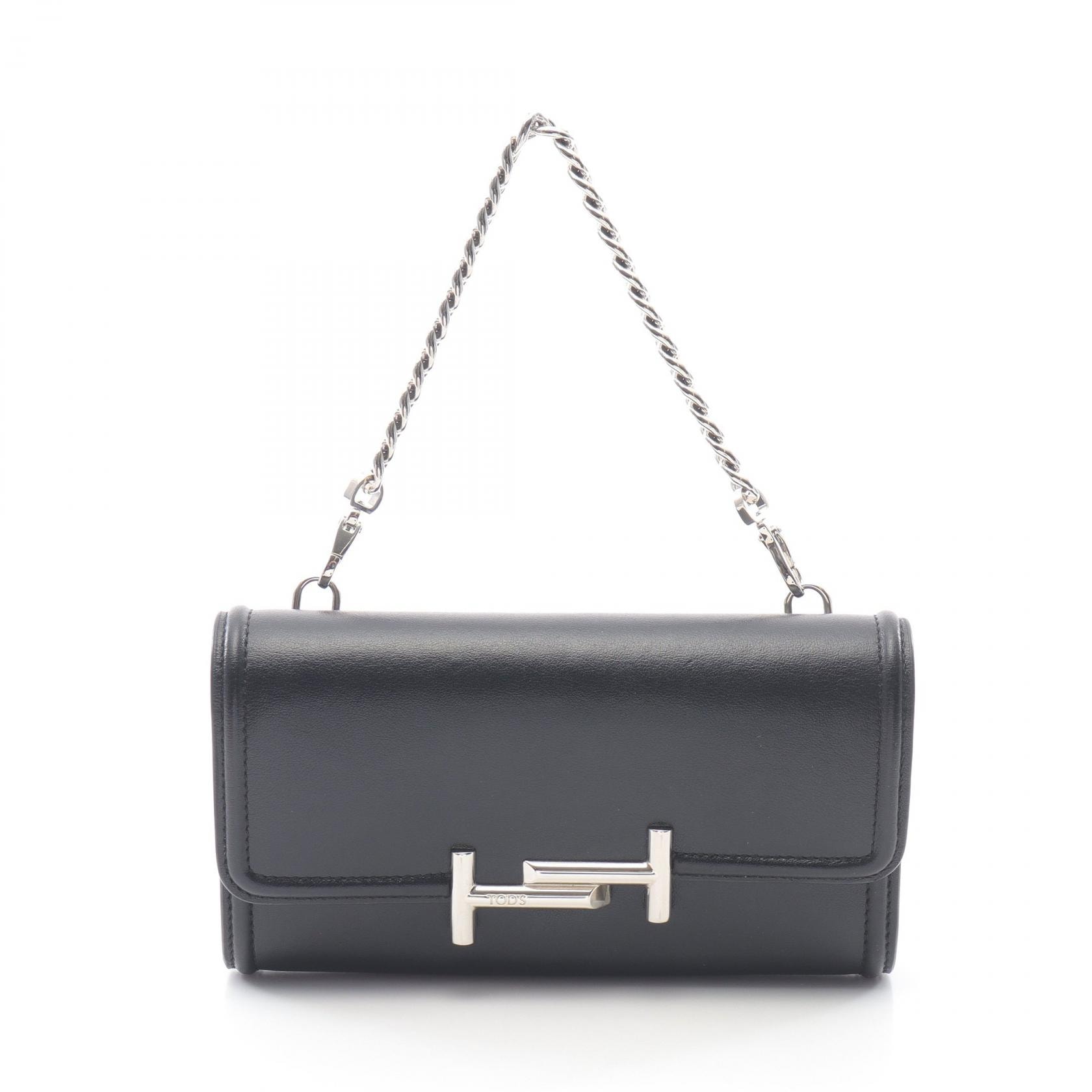 トッズ TOD'S ダブルT ハンドバッグ バッグ レザー レディース ブラック系 【中古】