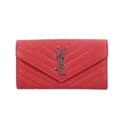 サンローラン ラージフラップ ウォレット 長財布 レザー 372234 レディース SAINT LAURENT 中古
