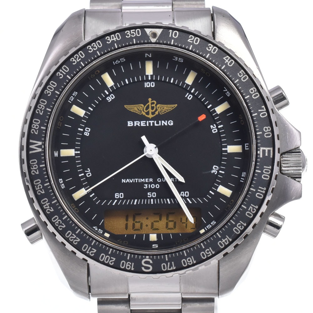 ブライトリング BREITLING 80191 ナビタイマー クォーツ ブラック クォーツ メンズ 良品 腕時計 O#148742