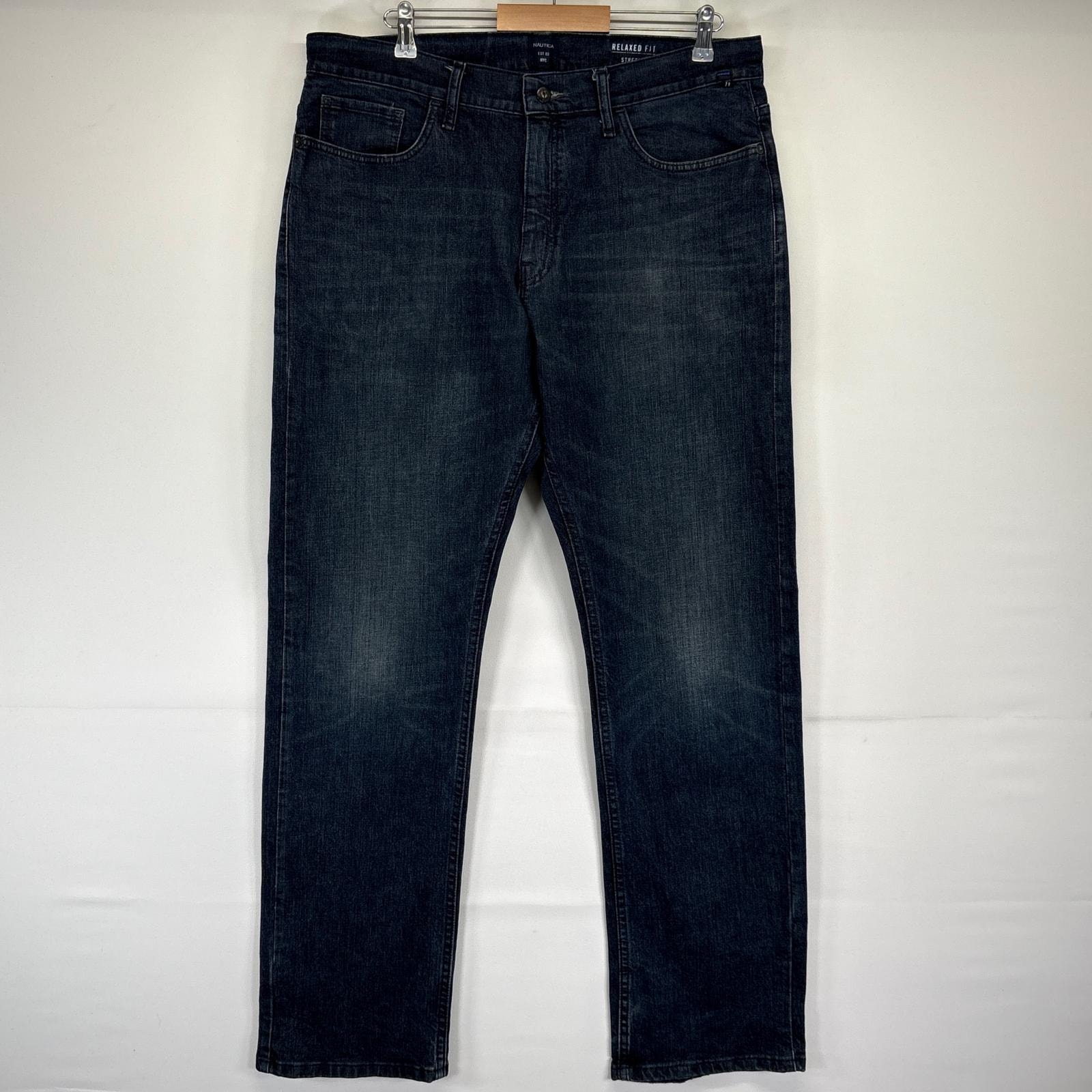 古着 ノーティカ NAUTICA デニムパンツ ジーンズ ジーパン 長ズボン ストレート ヒゲ 5ポケット w36 L34  ネイビー系 メンズ