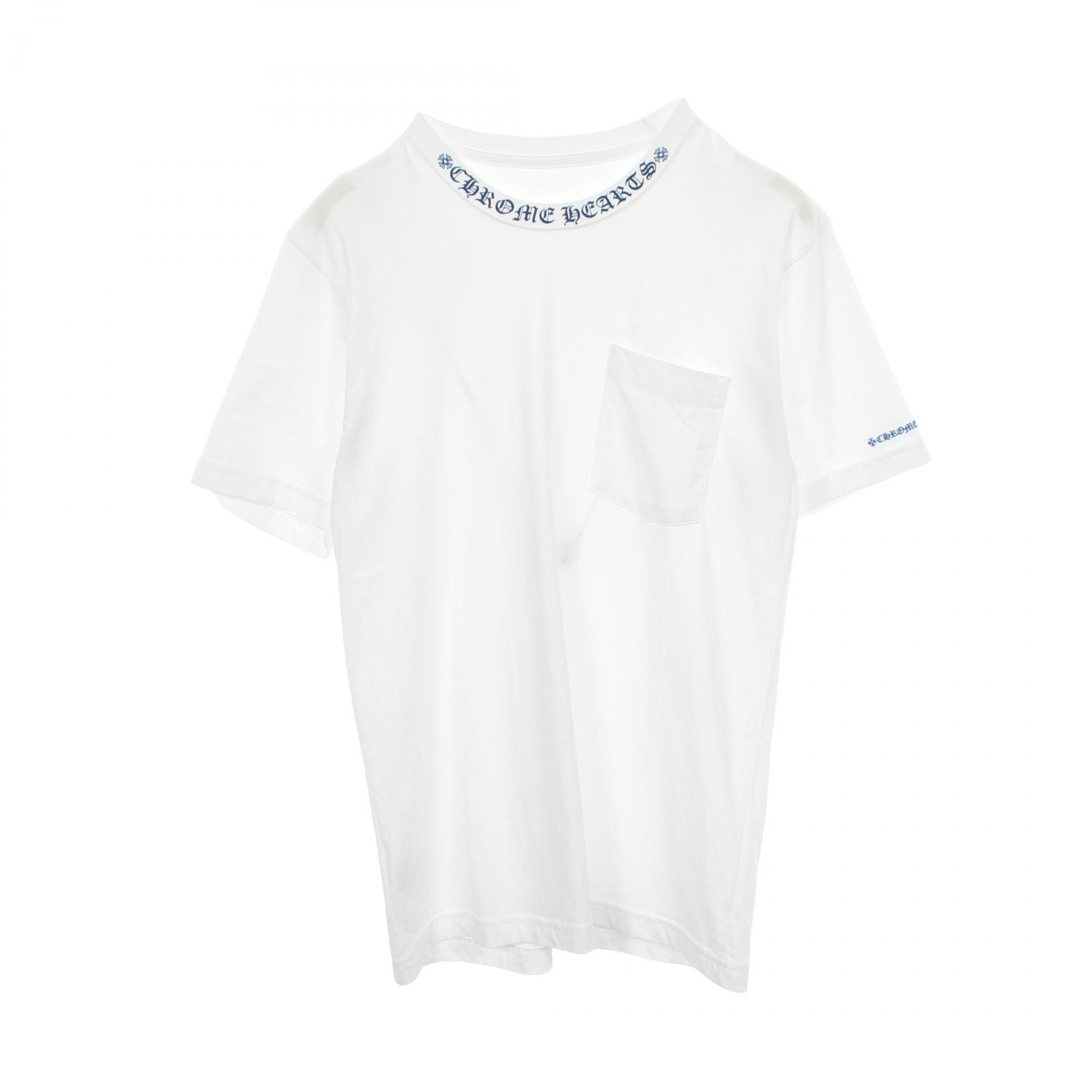 クロムハーツ CHROME HEARTS ネックロゴ ポケット付き 半袖Tシャツ 衣料品 トップス コットン メンズ ホワイト系 【中古】