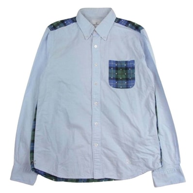 uniform experiment ユニフォームエクスペリメント 長袖シャツ UE-123069 切替 チェック ボタンダウン シャツ 長袖 ブルー系 3【中古】