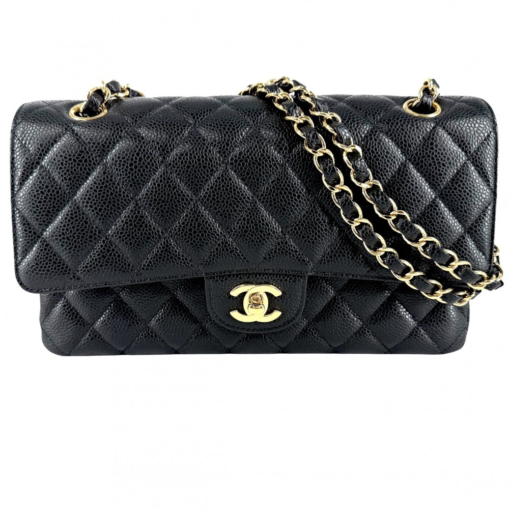 CHANEL シャネル ショルダーバッグ マトラッセ25 ダブルチェーン ココマーク ダブルフラップ 肩掛け 斜め掛け キャビアスキン ブラック 黒 ゴールド金具 レディース 美品【中古品】