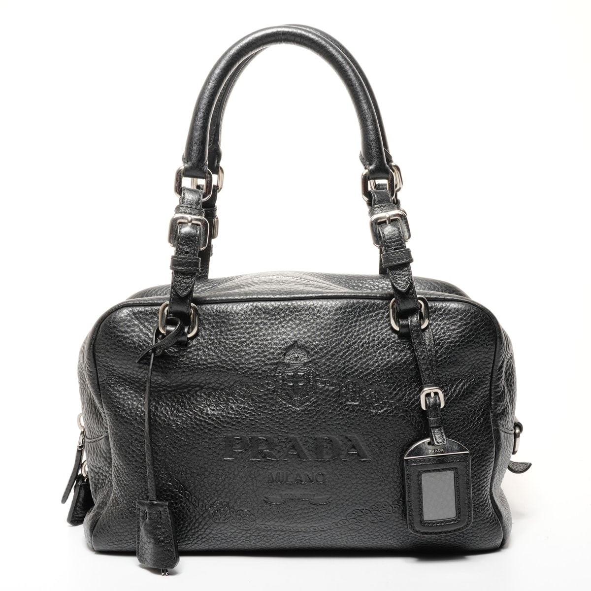 プラダ PRADA ロゴ 型押し シルバー金具 ボストン ヴィッテロダイノ ショルダーバッグ【中古】