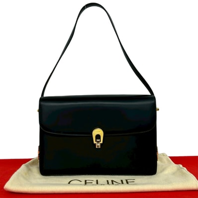 CELINE セリーヌ ロゴ 金具 刻印 レザー ショルダーバッグ ブラック
63401