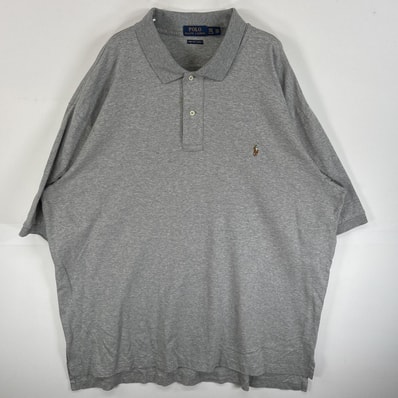古着 ポロ・ラルフローレン POLO RALPH LAUREN 半袖 ポロシャツ ワンポインロゴ 刺繍 大きいサイズ 2ボタン 2XLT グレー 無地 メンズ
