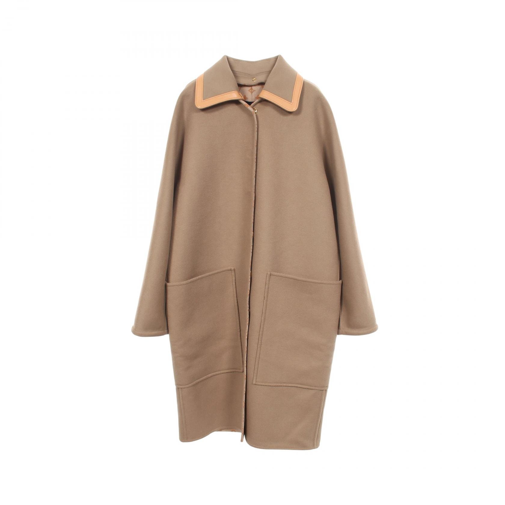 ルイ・ヴィトン LOUIS VUITTON リムーバブルカラー ダブルフェイス 衣料品 アウター ウール シルク レザー ベージュ レディース ベージュ系 / ブラウン系 1ABQP2 【中古】
