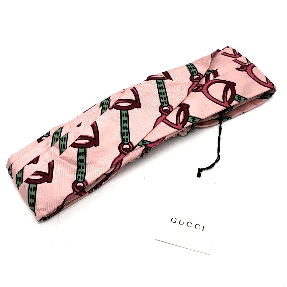 グッチ GUCCI ホースビット 572206 ヘアバンド シルク ピンク 新品同様