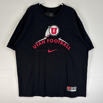 古着 ナイキ NIKE 半袖Tシャツ 両面 ラバープリント カレッジ ユタ大学 アメフト 肉厚 L ブラック メンズ
