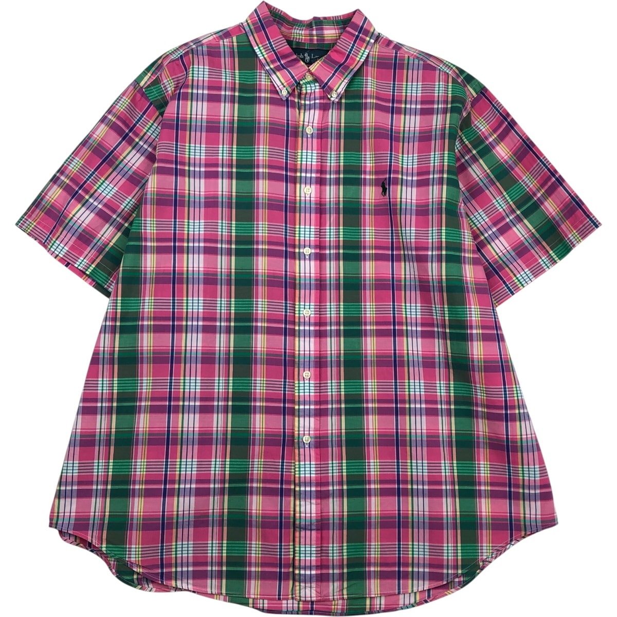 古着 ラルフローレン Ralph Lauren CLASSIC FIT マドラスチェック 半袖 ボタンダウン チェックシャツ メンズXXL相当/eaa639486