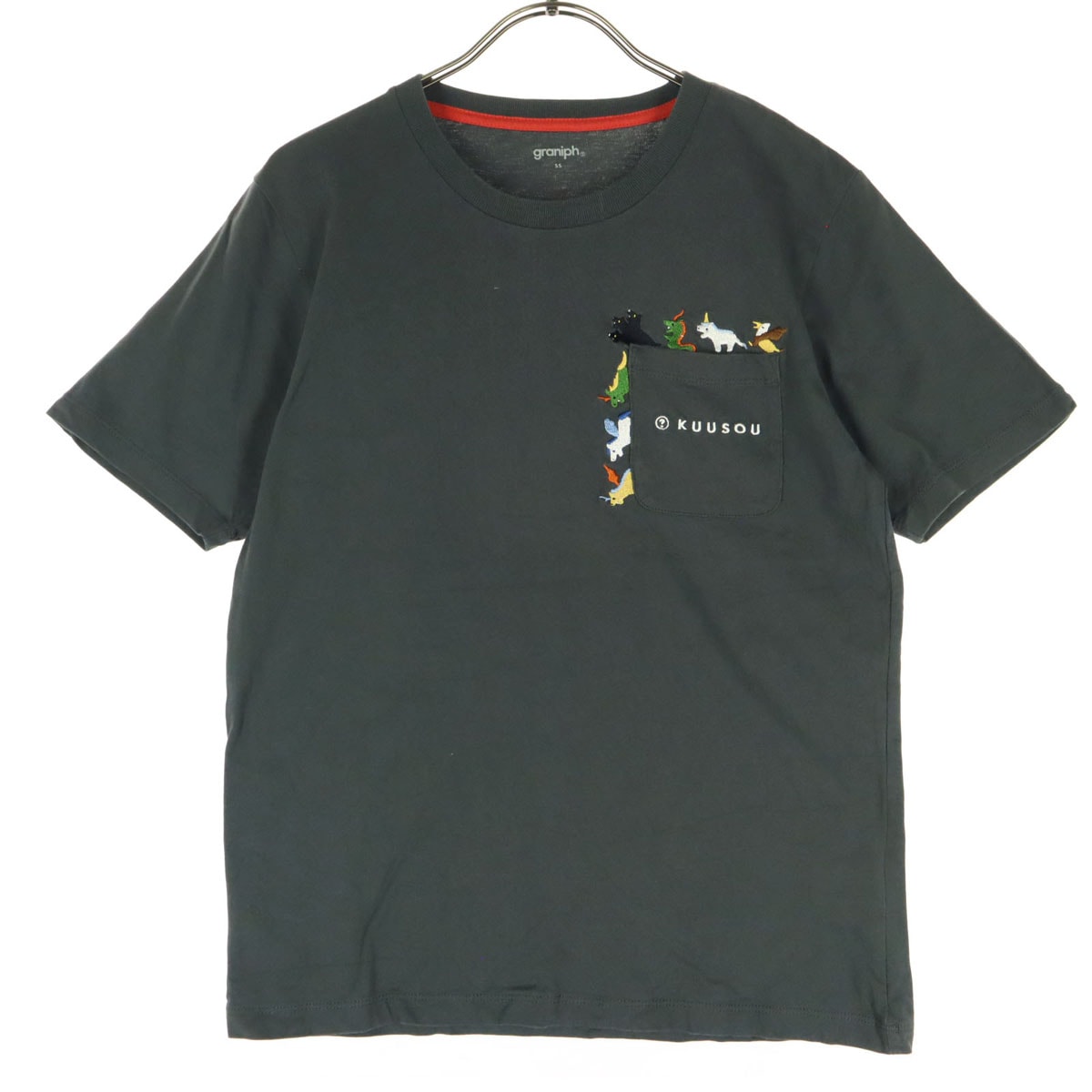 美品 graniph グラニフ 刺繍 半袖 Tシャツ SS グレー