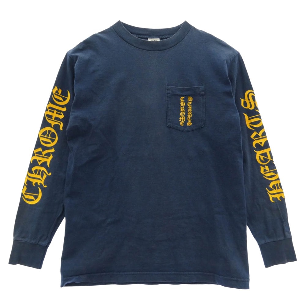 CHROME HEARTS クロムハーツ(原本無) OLD CH L/S T-SHIRT オールド スクロールラベル バックプリント 袖ロゴ 長袖 Tシャツ ネイビー系 M【中古】