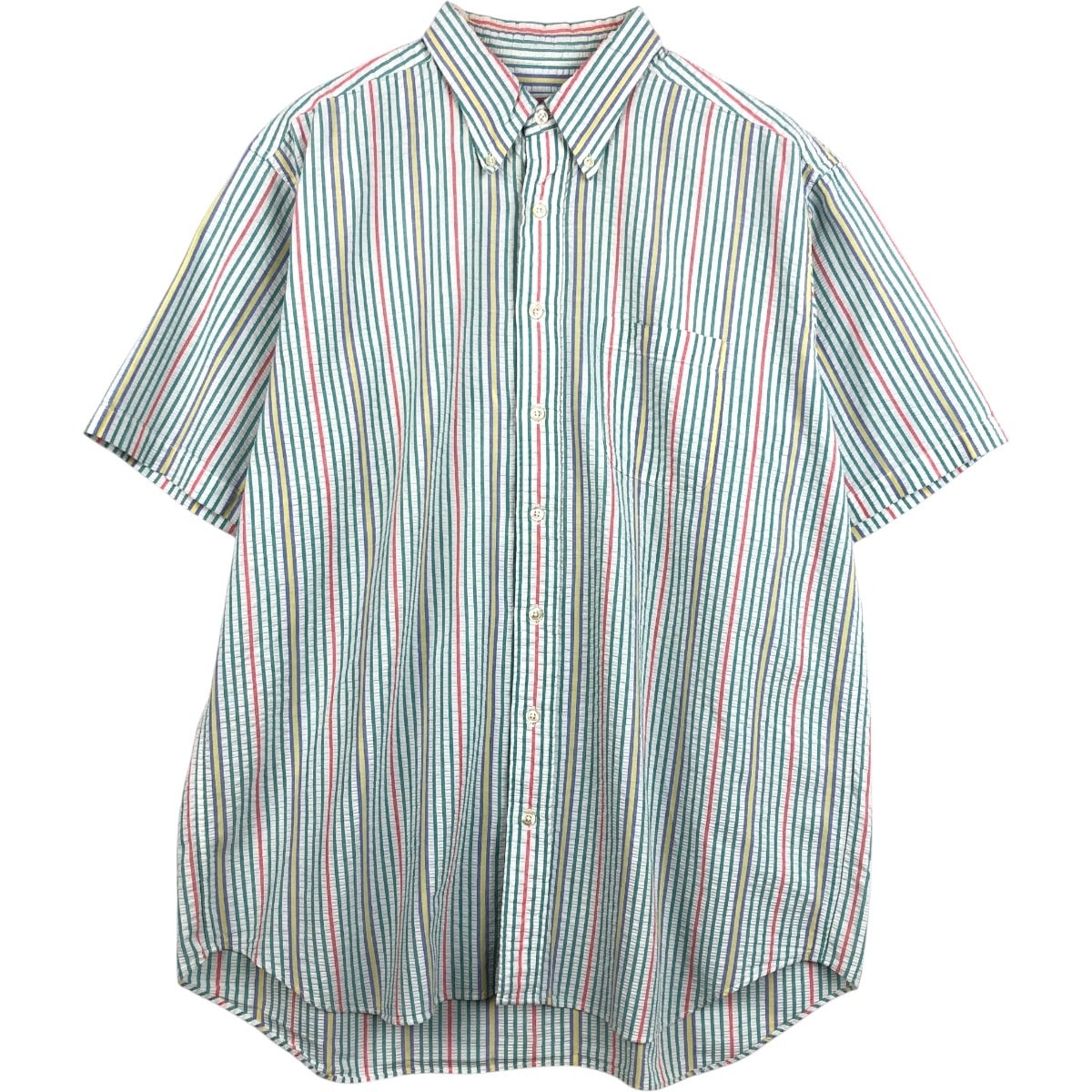古着 ブルックスブラザーズ Brooks Brothers Est.1818 シアサッカー 半袖 ボタンダウン ストライプシャツ メンズXL相当/eaa674123