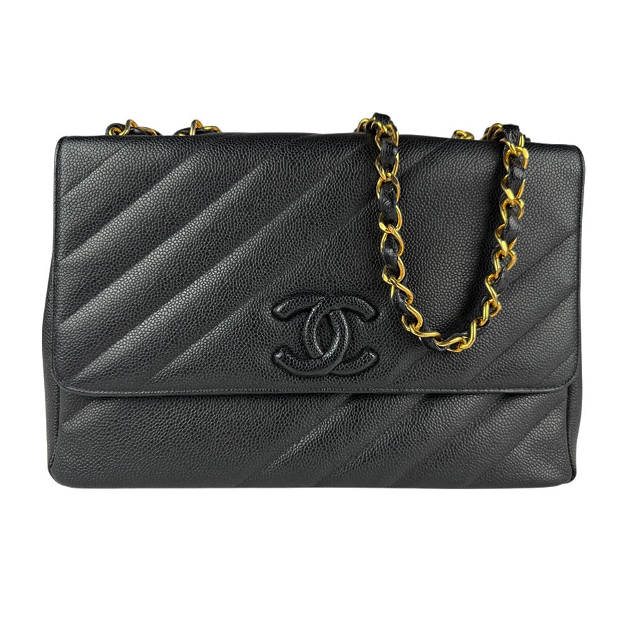 シャネル CHANEL ショルダーバッグ キャビアスキンレザー ブラック レディース【中古】 z7378